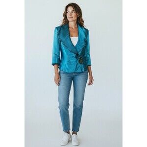 J.R. Nites VINTAGE Satin Aqua Blue Blazer Embellishment accents size